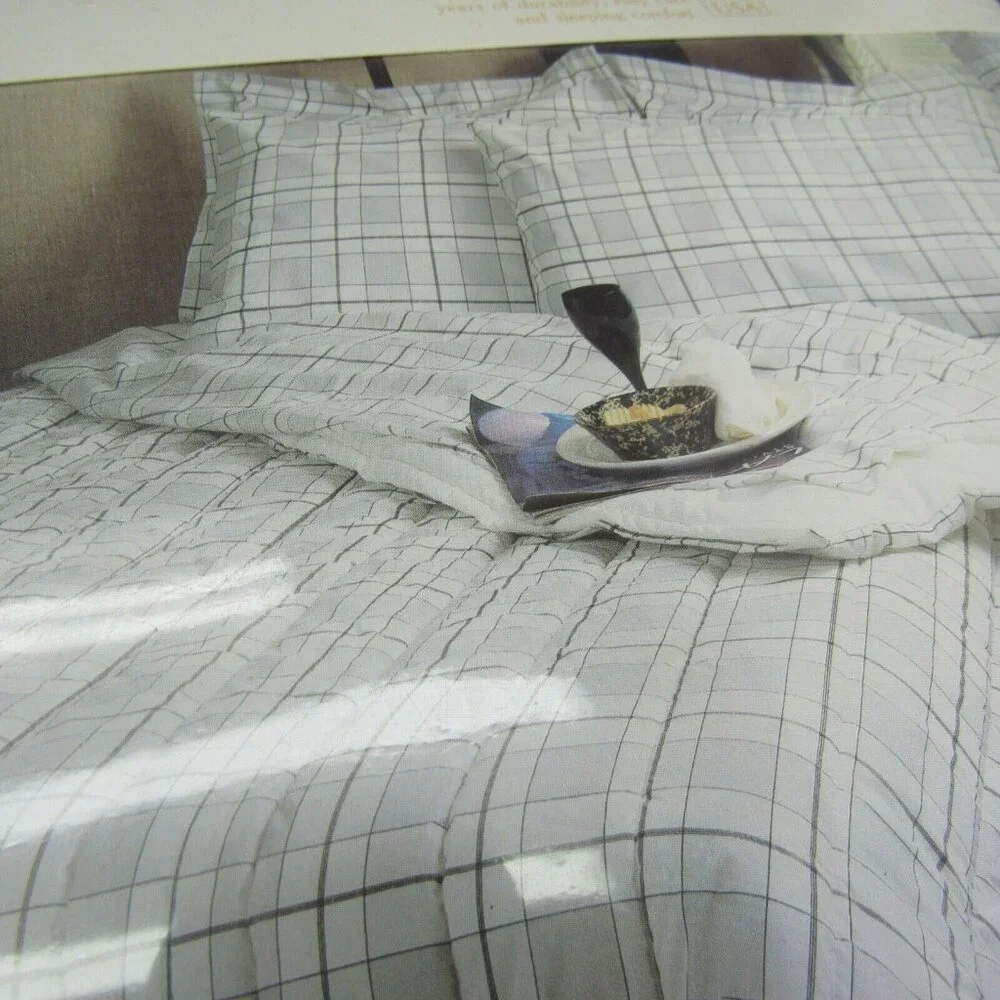 New Vintage Lady Pepperell Twin Flat Sheet Gray‎ White Plaid Jordan USA Dacron